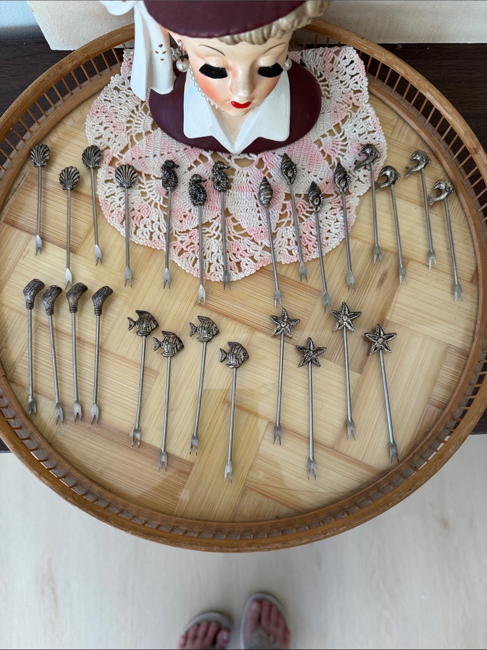 Vintage Silver colored Marine Cocktail Forks Set of 19 Seafood Appetizer Picks